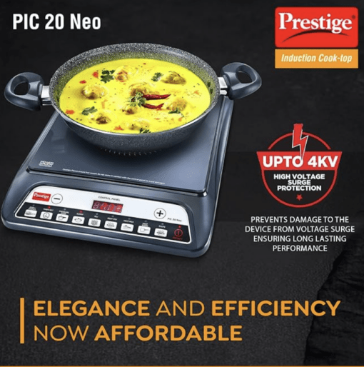 Prestige Pic 20 Neo Induction Cooktop 1600W|Indian Menu Options| Automatic Voltage Regulator| Timer With User Pre-Set, Manual, Black - Image 4